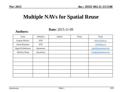 Multiple NAVs for Spatial Reuse