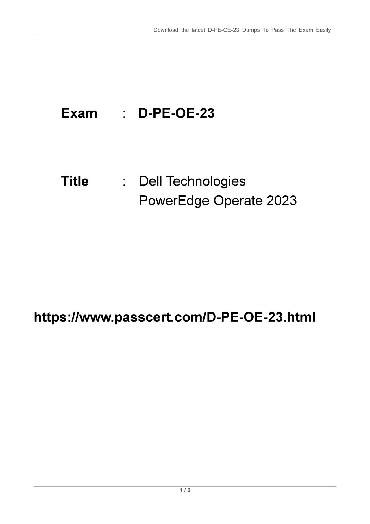 PDF-D-PE-OE-23 Dell PowerEdge Operate 2023 Exam Dumps