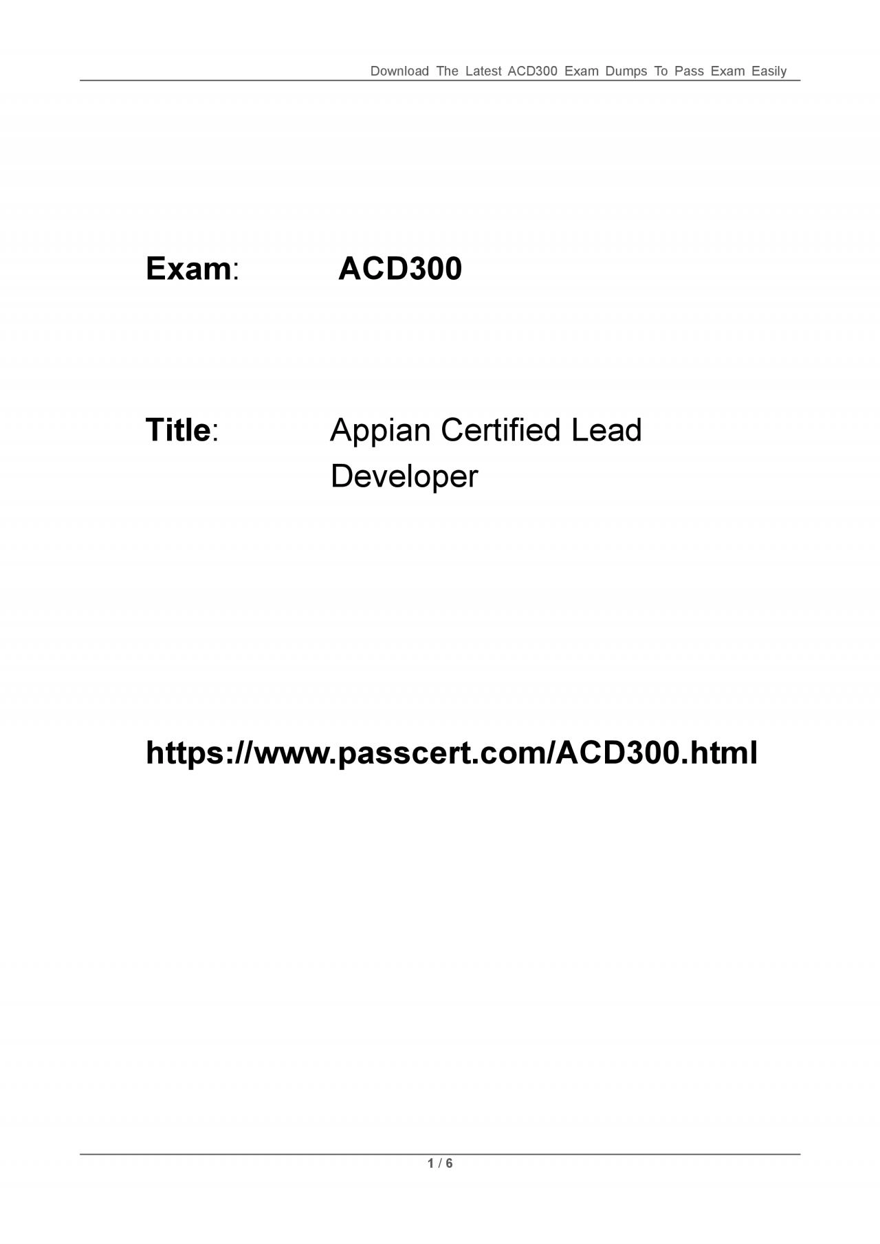 PDF-ACD300 Appian Certified Lead Developer Dumps