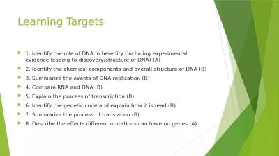 Learning Targets 1. Identify the role of DNA in heredity (including experimental evidence leading t