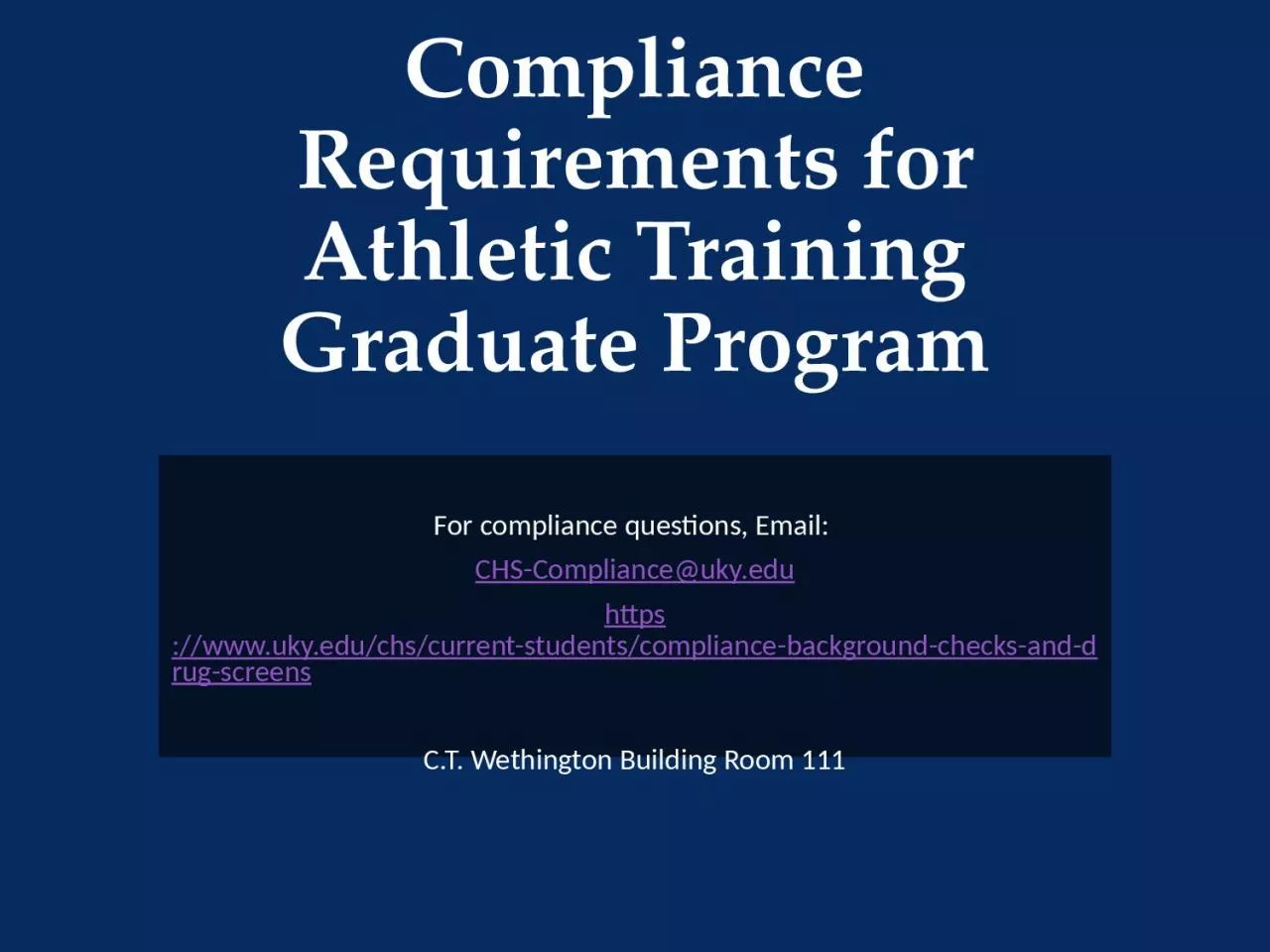 Compliance Requirements for Athletic Training Graduate Program