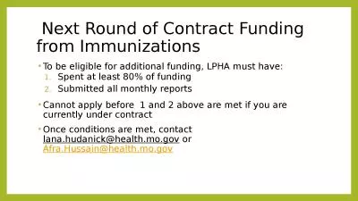 Next Round of Contract Funding from Immunizations