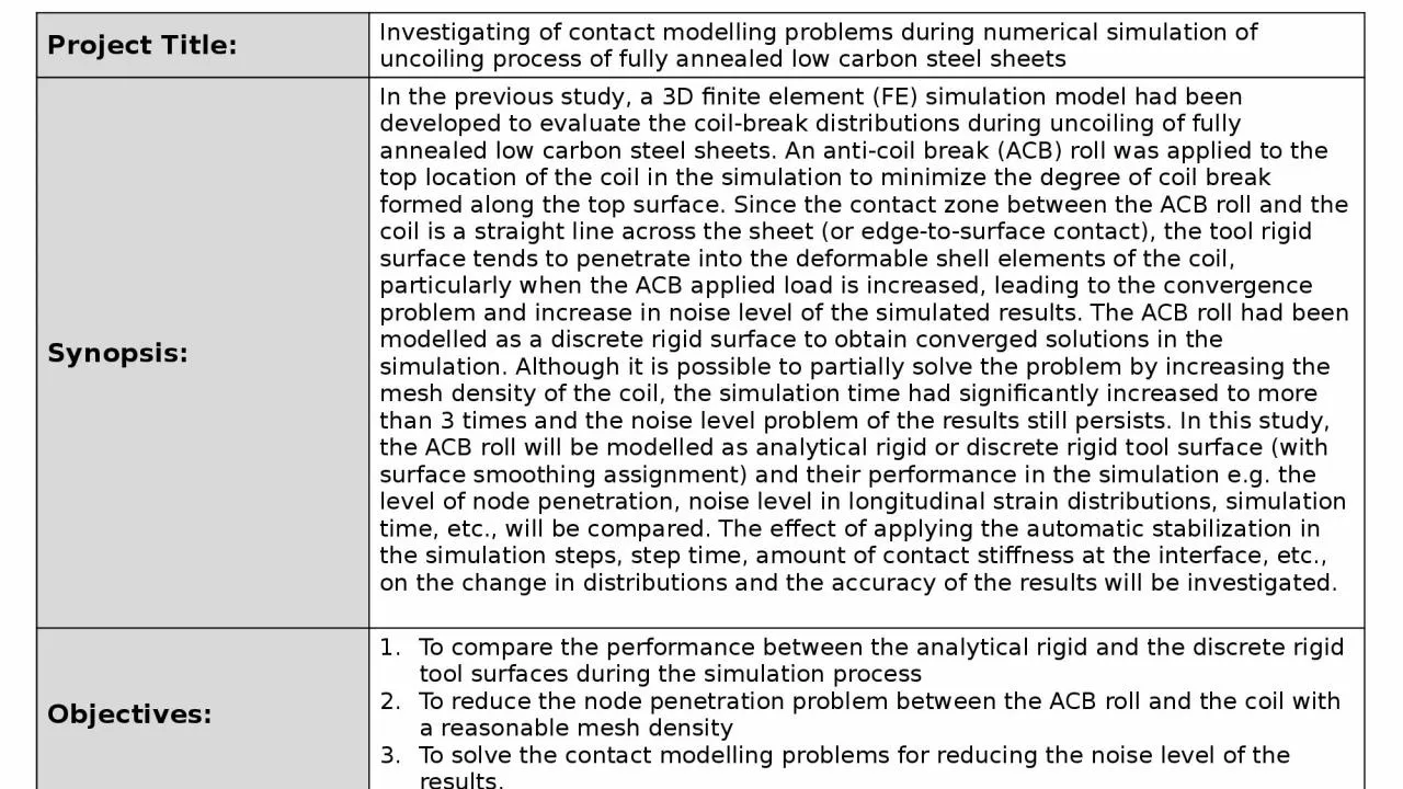 Project Title: Investigating of contact modelling problems during numerical simulation