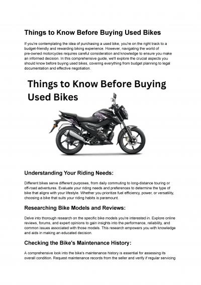 Things to Know Before Buying Used Bikes