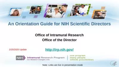An Orientation Guide for NIH Scientific Directors