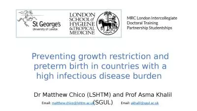 Preventing growth restriction and preterm birth in countries with a high infectious disease burden