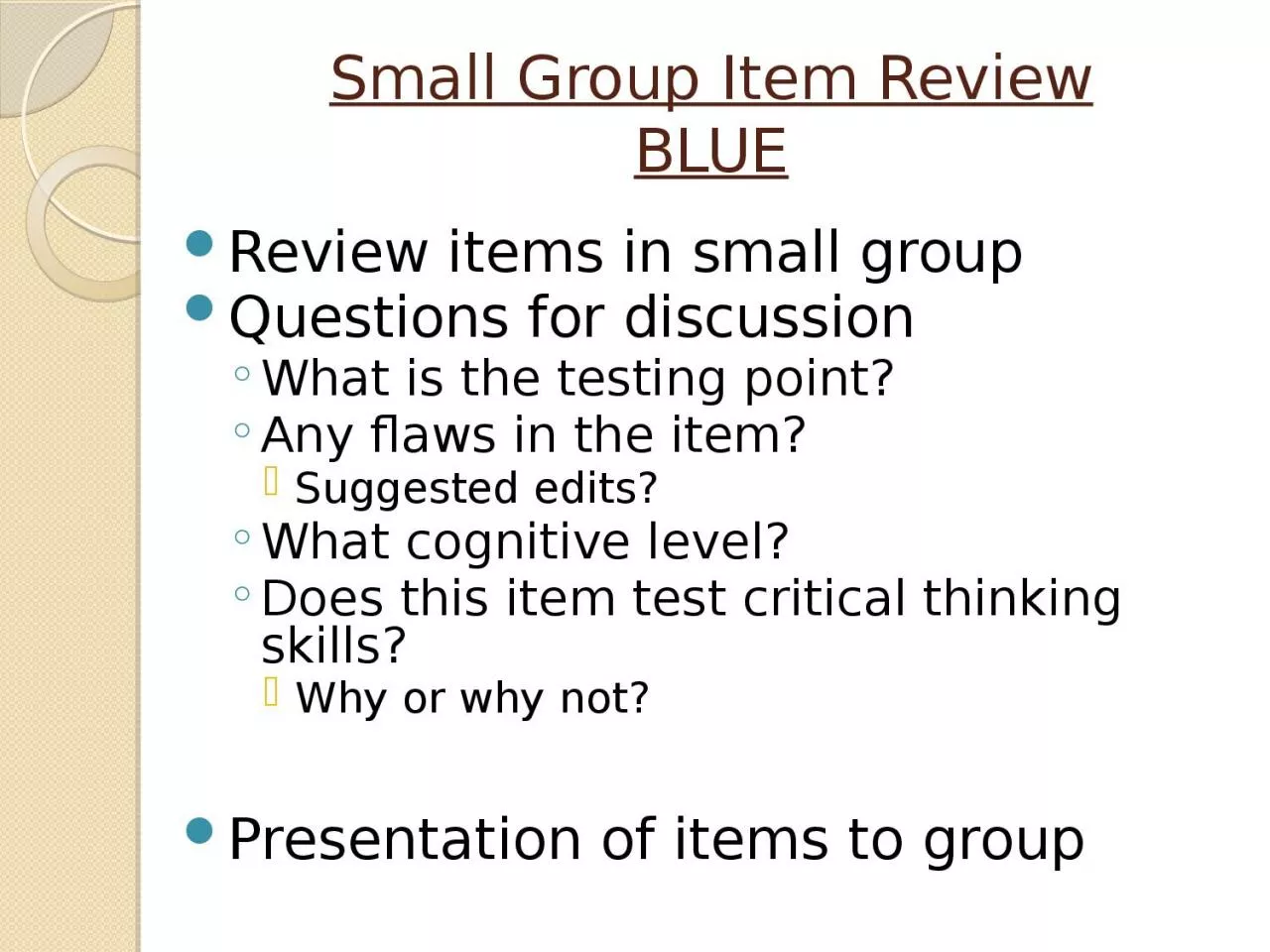 Small Group Item  Review