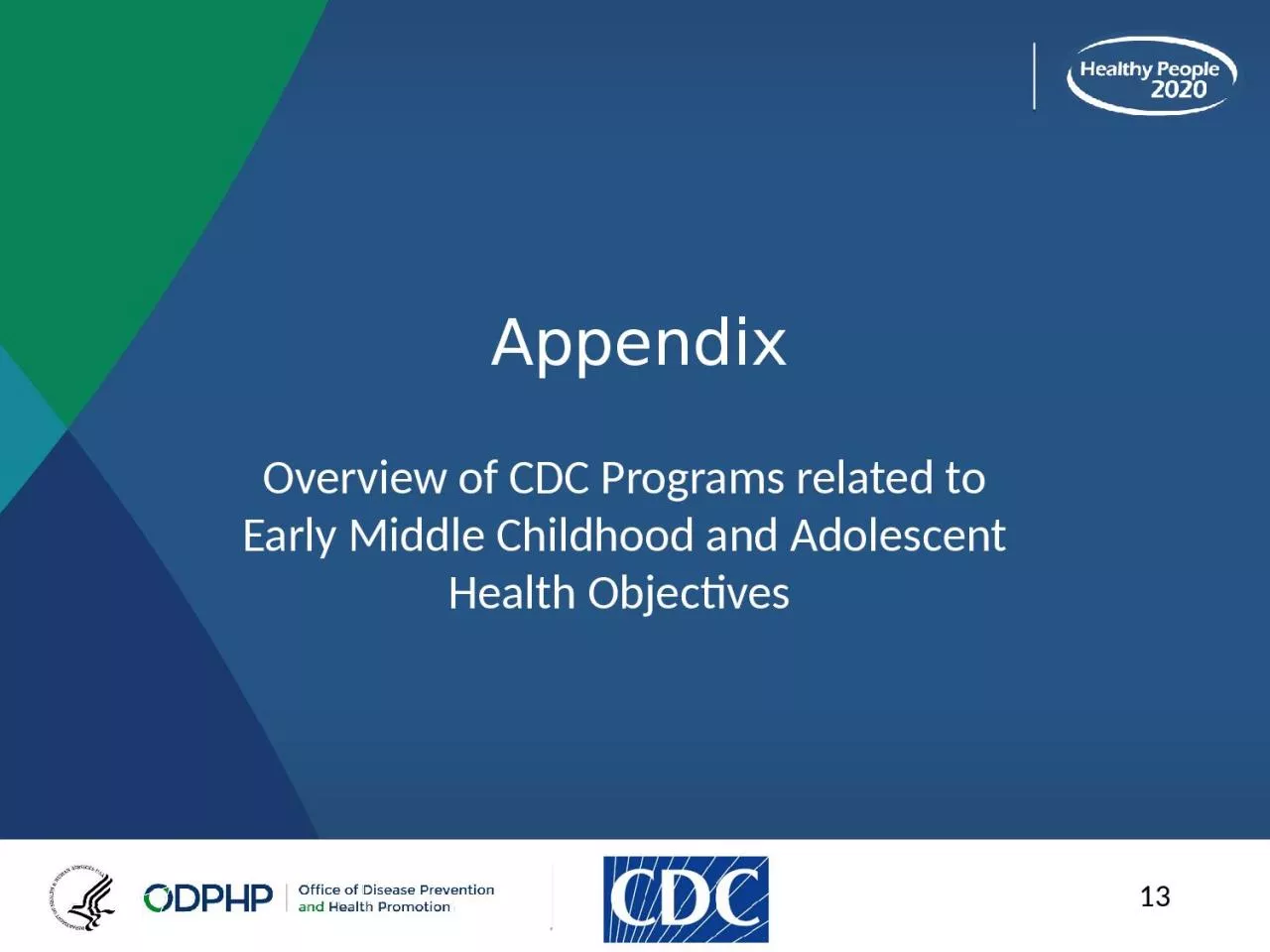 13 Appendix Overview of CDC Programs related to Early Middle Childhood and Adolescent