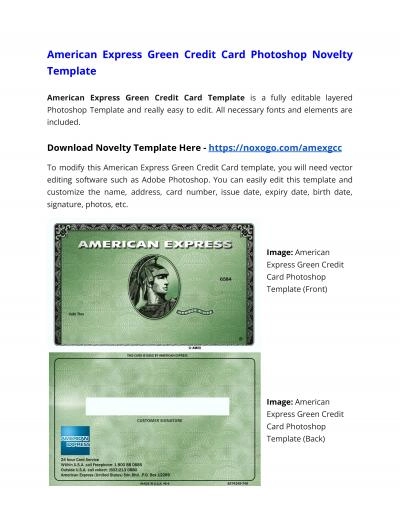American Express Green Credit Card Photoshop Novelty Template
