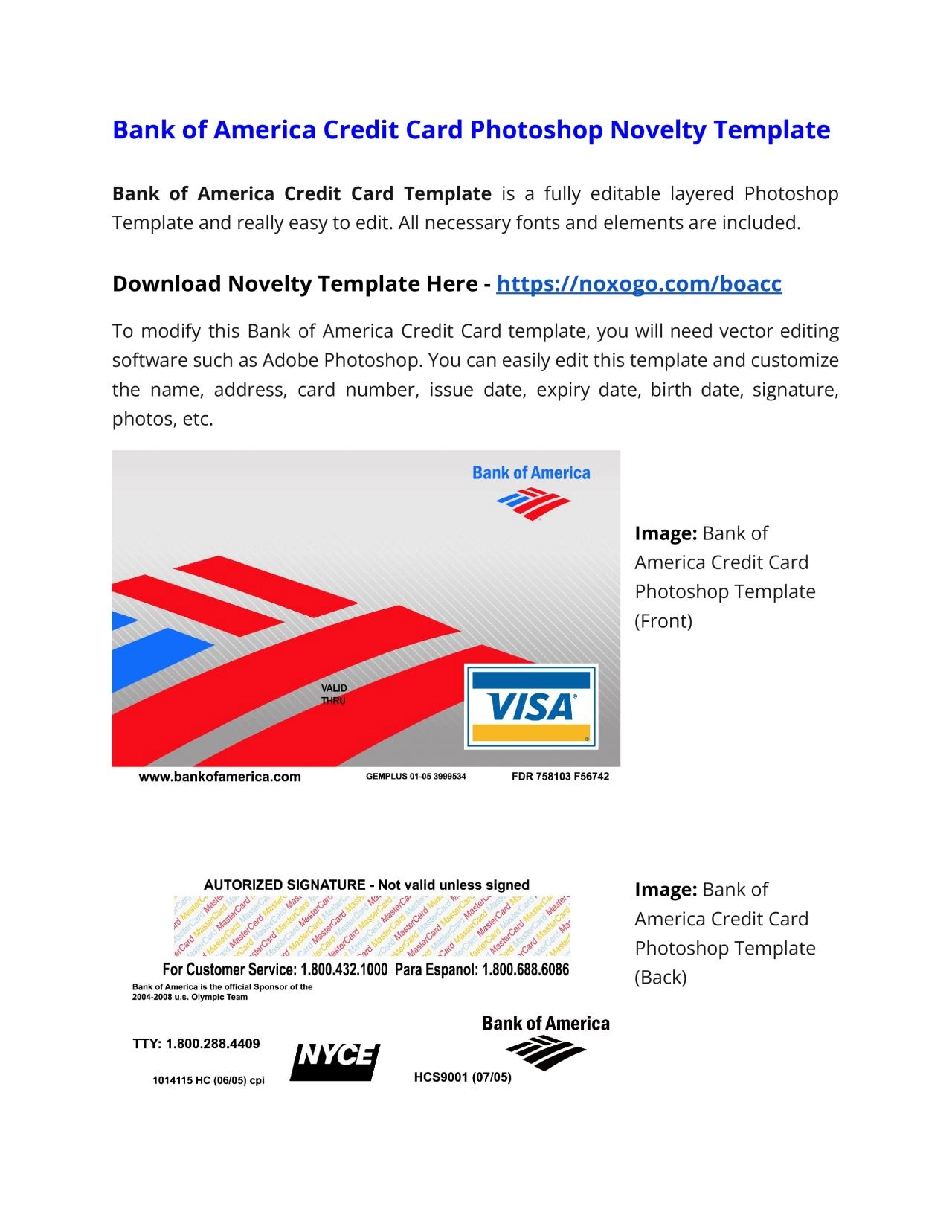 Bank of America Credit Card Photoshop Novelty Template