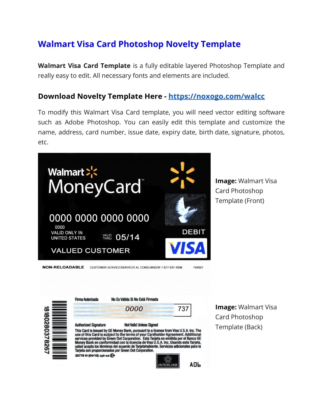 Walmart Visa Card Photoshop Novelty Template