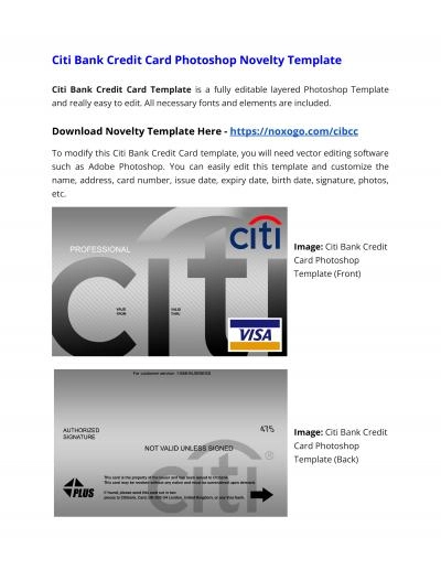 Citi Bank Credit Card Photoshop Novelty Template