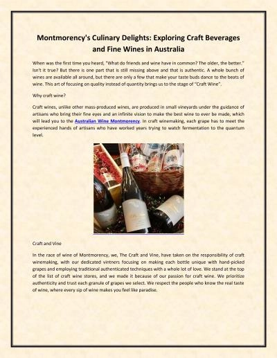 Montmorency\'s Culinary Delights: Exploring Craft Beverages and Fine Wines in Australia