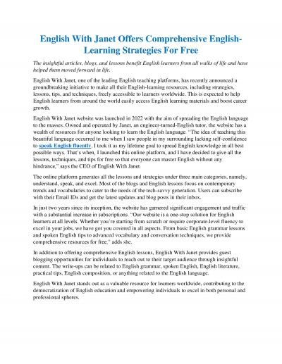 English With Janet Offers Comprehensive English-Learning Strategies For Free