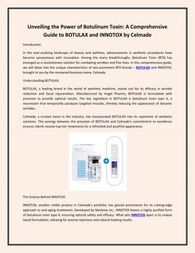 Unveiling the Power of Botulinum Toxin: A Comprehensive Guide to BOTULAX and INNOTOX by Celmade