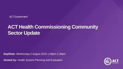 ACT Health Commissioning Community Sector Update