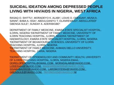 Suicidal Ideation among Depressed People Living with HIV/AIDS in Nigeria, West Africa