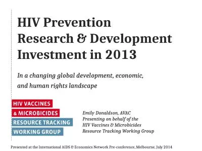 HIV Prevention Research & Development Investment in 2013