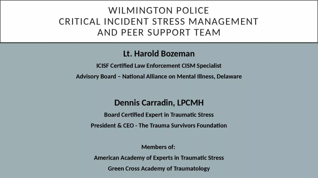 Wilmington Police Critical incident stress management