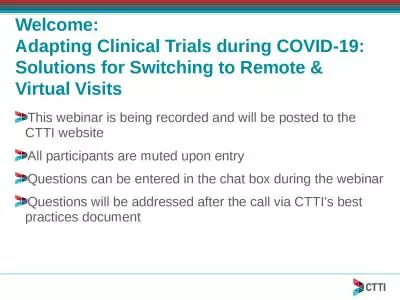 Welcome:  Adapting Clinical Trials during COVID-19: Solutions for Switching to Remote