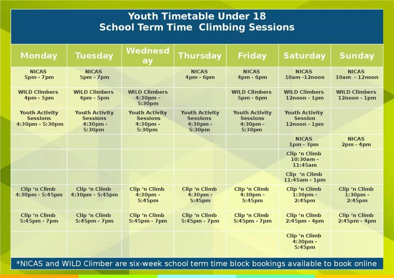 Youth Timetable Under 18