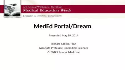 MedEd  Portal/Dream Presented May 19, 2014