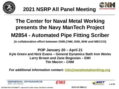 The Center for  Naval  Metal Working presents the Navy ManTech Project