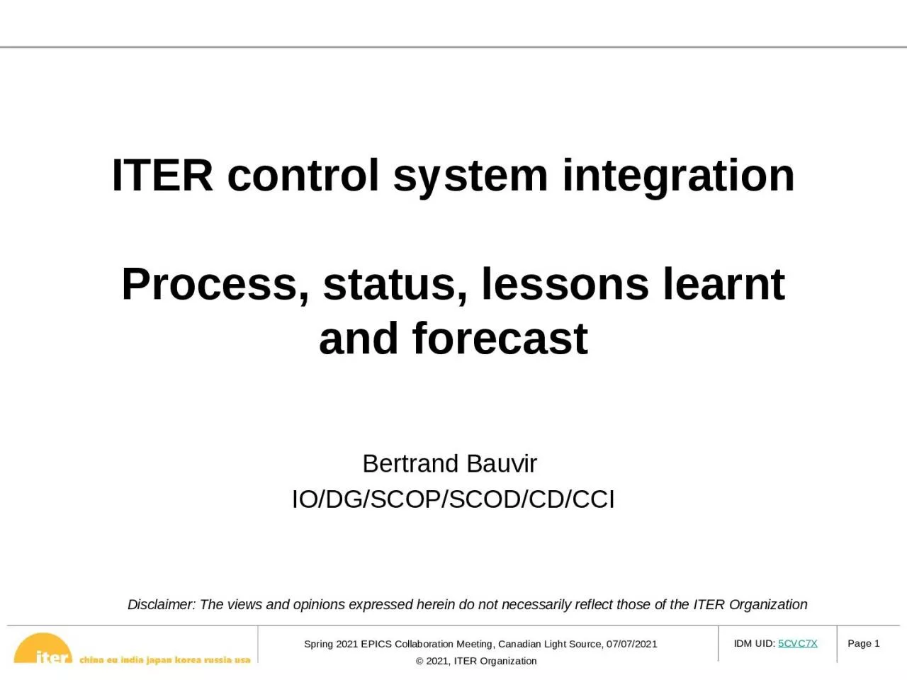ITER control system integration