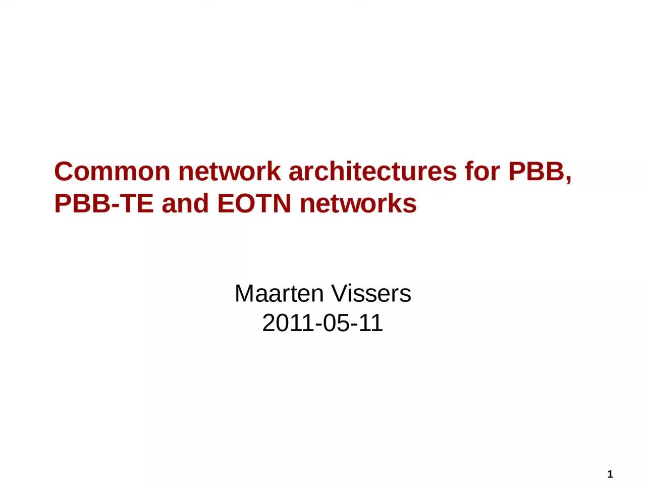 PPT-Common network architectures for PBB, PBB-TE and EOTN networks