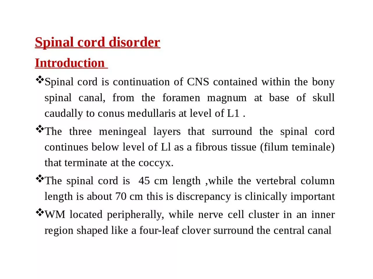 Spinal cord disorder Introduction
