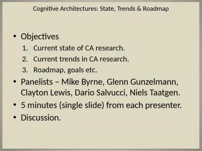 Objectives Current state of CA research.