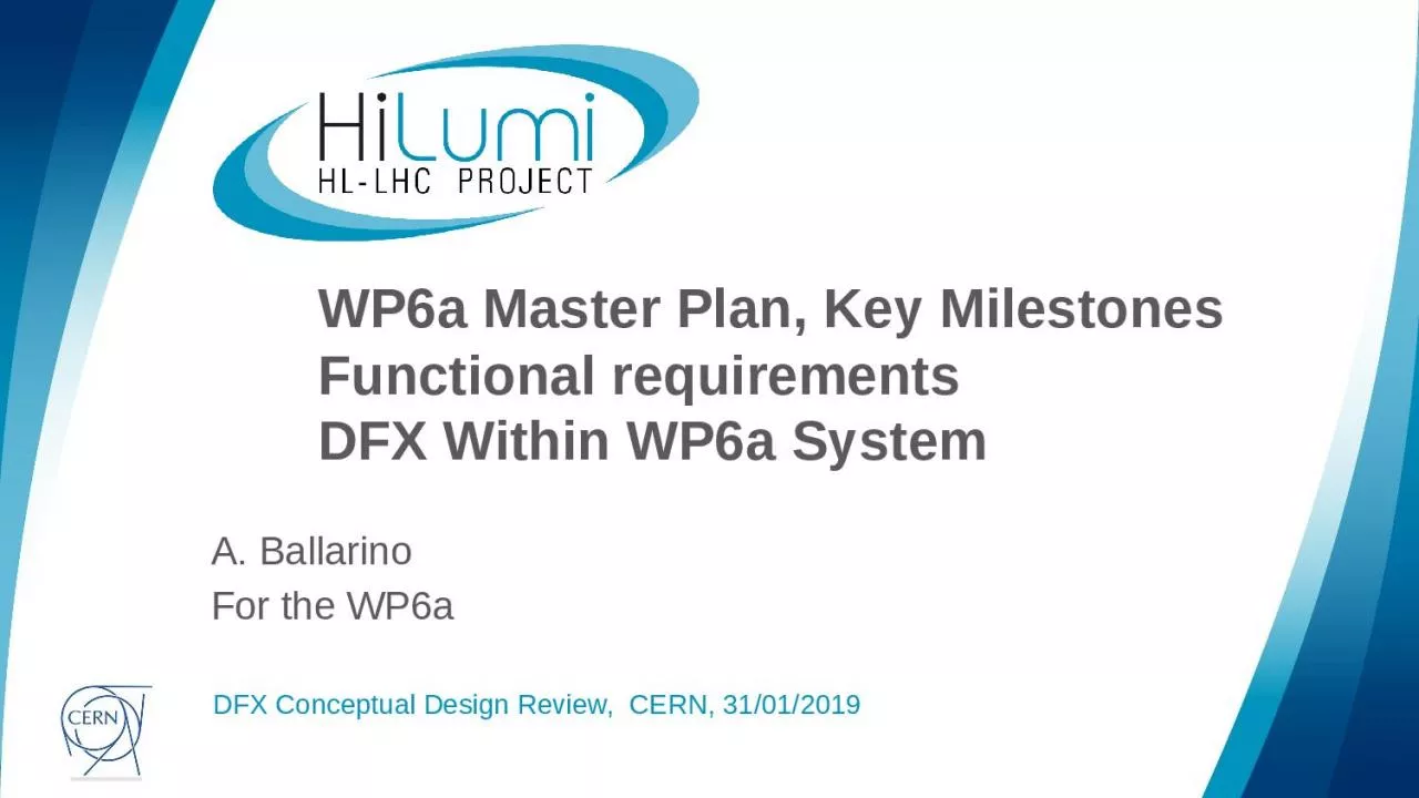 WP6a Master Plan, Key Milestones