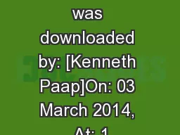 This article was downloaded by: [Kenneth Paap]On: 03 March 2014, At: 1