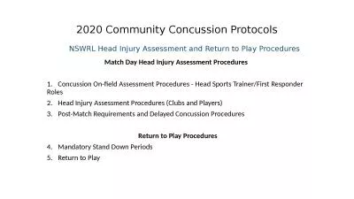 2020 Community Concussion Protocols