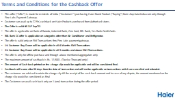 Terms and Conditions for the Cashback Offer