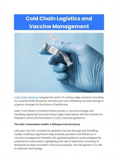 Cold Chain Logistics and Vaccine Management