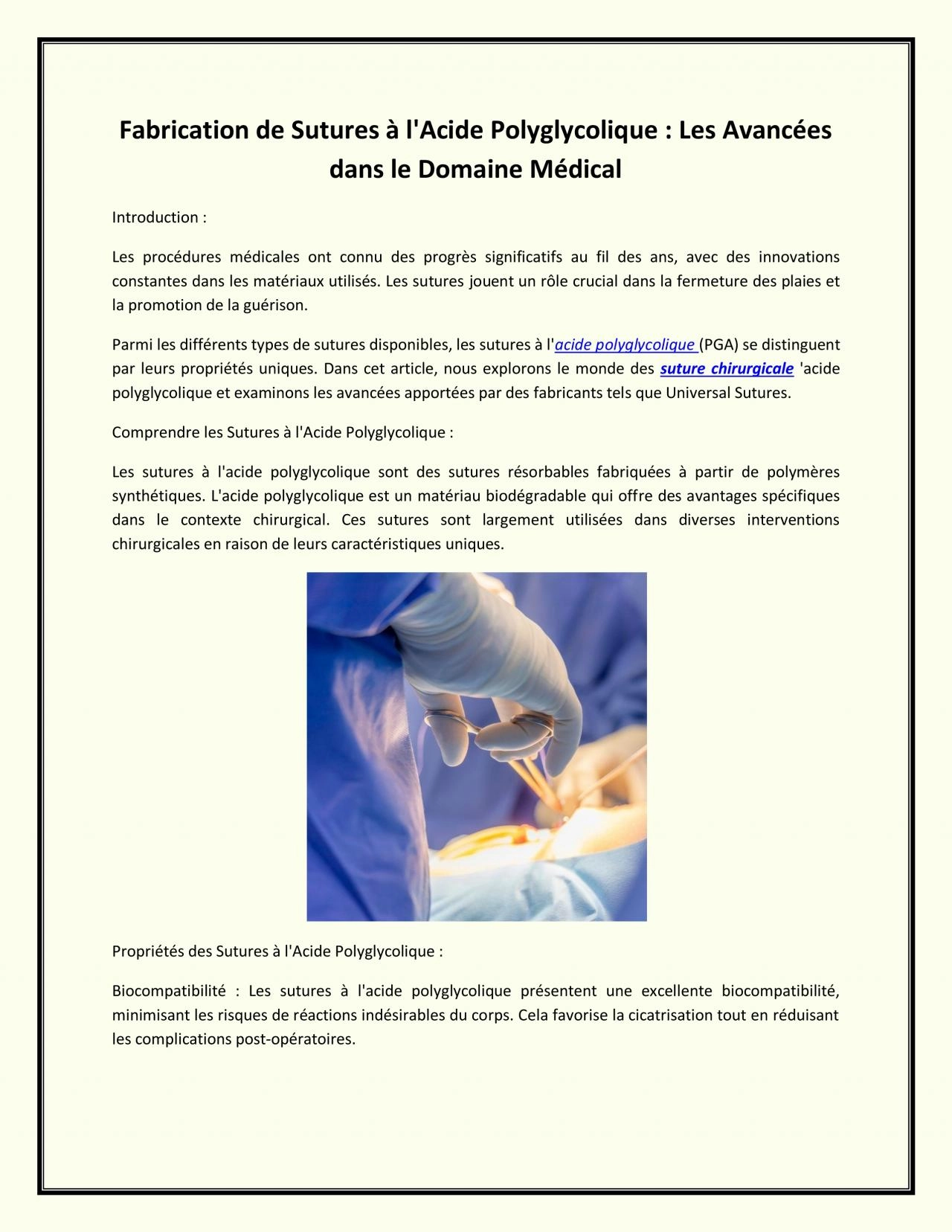 PDF-Fabrication de Sutures à l\'Acide Polyglycolique : Les Avancées dans le Domaine Médical