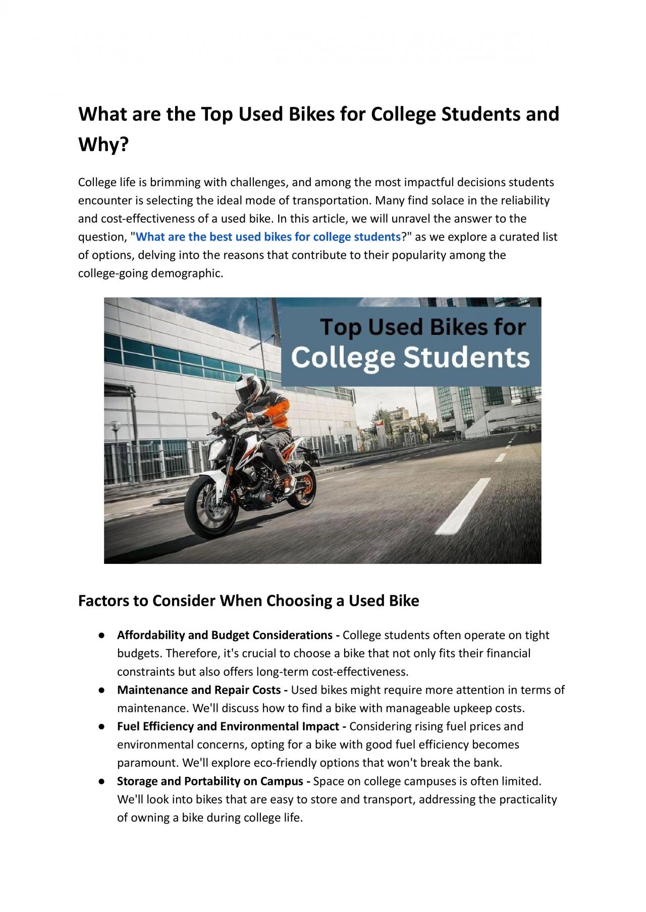 PDF-What are the Top Used Bikes for College Students and Why?