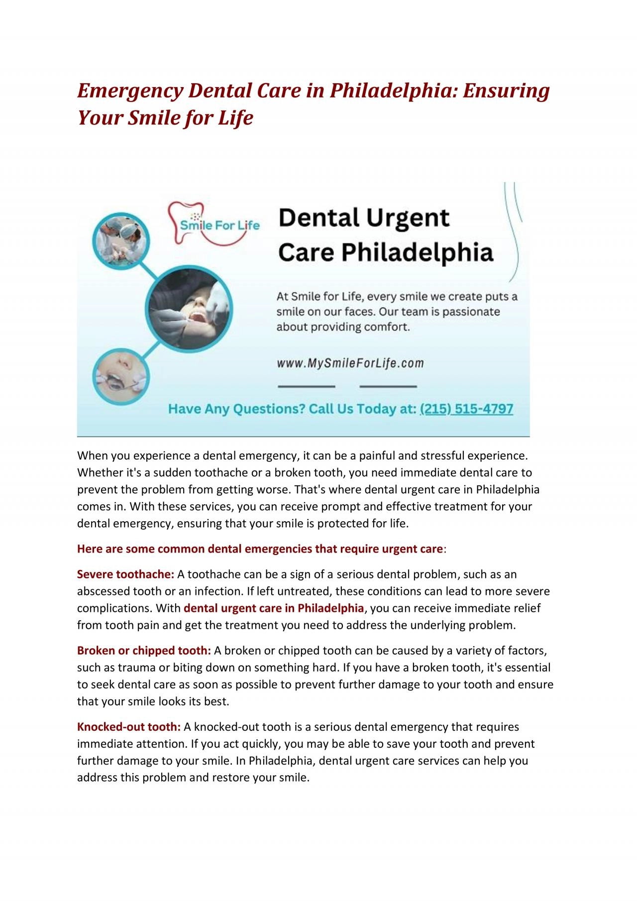 Emergency Dental Care in Philadelphia: Ensuring Your Smile for Life