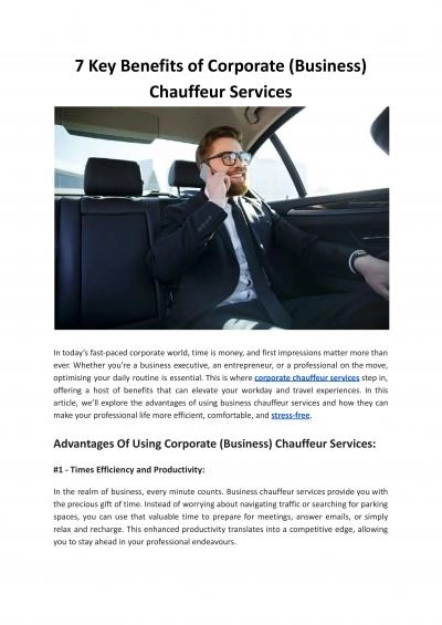 7 Key Benefits of Corporate (Business) Chauffeur Services - MKL Chauffeurs