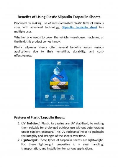 Benefits of Using Plastic Silpaulin Tarpaulin Sheets