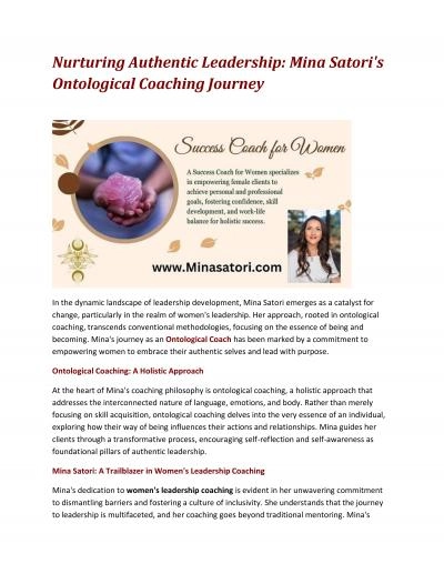 Nurturing Authentic Leadership: Mina Satori\'s Ontological Coaching Journey