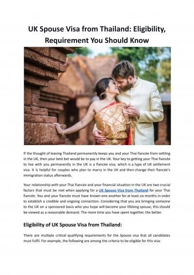 UK Spouse Visa from Thailand - Eligibility, Requirement You Should Know