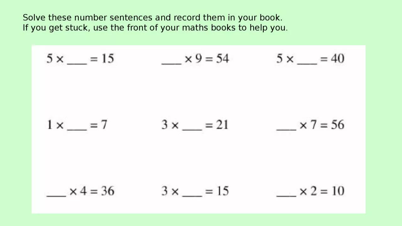 Solve these number sentences and record them in your book.