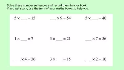 Solve these number sentences and record them in your book.