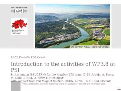 Introduction to the activities of WP3.8 at PSI