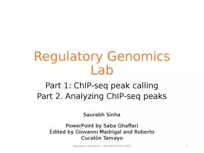 Regulatory Genomics Lab Regulatory Genomics  | Saurabh Sinha | 2023