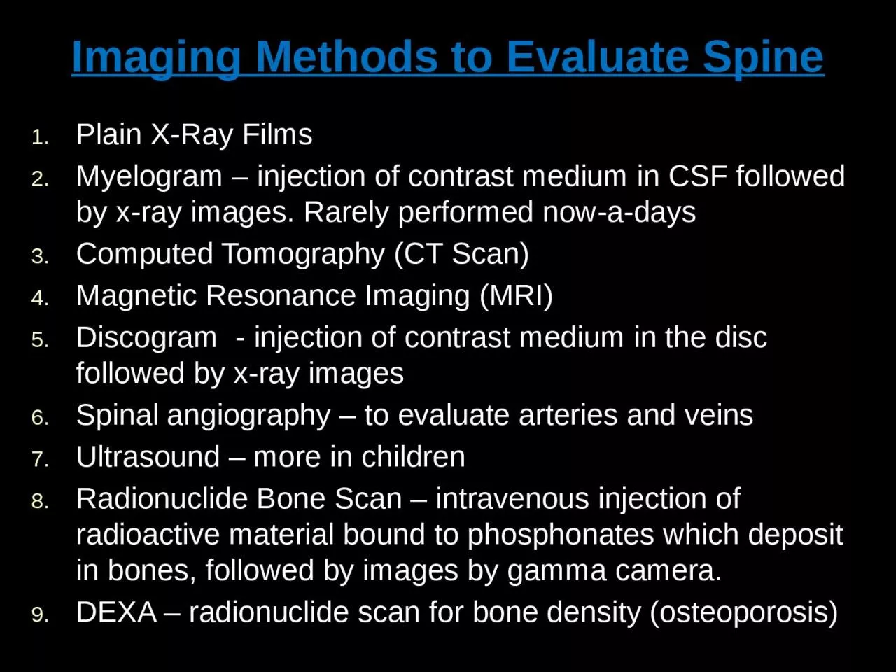 Imaging Methods to Evaluate Spine
