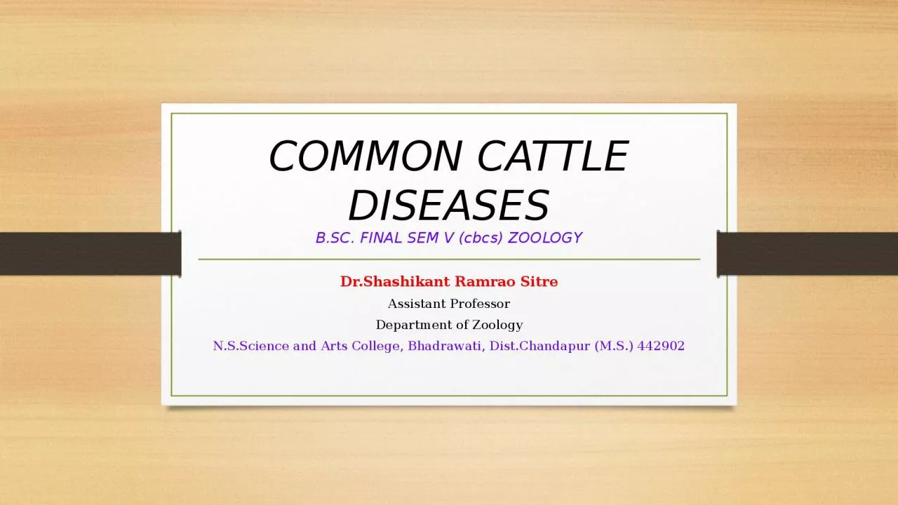 COMMON CATTLE  DISEASES B.SC. FINAL SEM V (