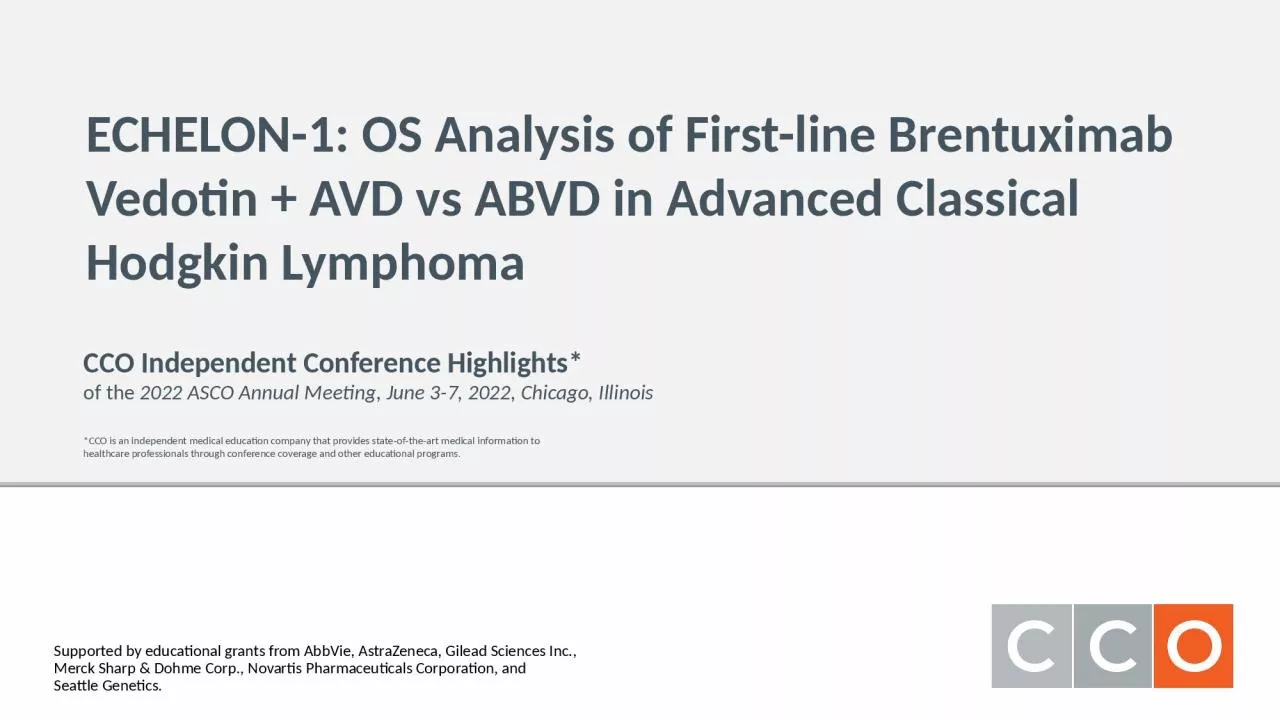 ECHELON-1: OS Analysis of First-line Brentuximab Vedotin + AVD vs ABVD in Advanced Classical